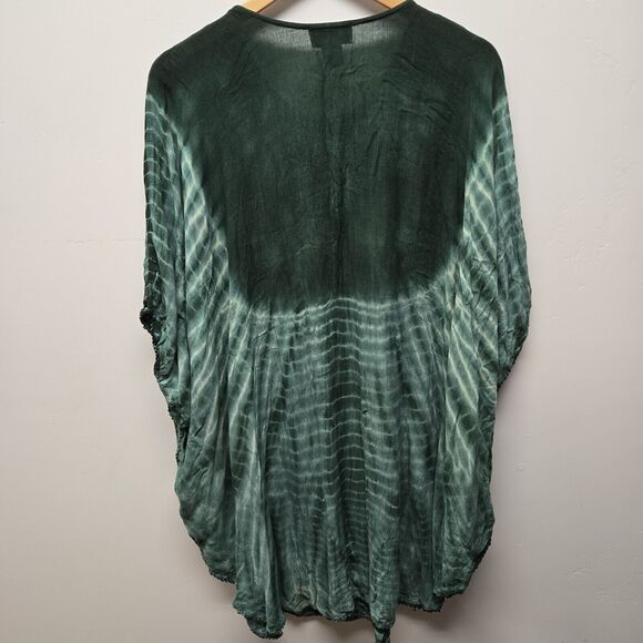 Just Cruising Tie Dye Ombre Tunic Dress "Free Size" Turquoise Embroidered Boho - Picture 2 of 10